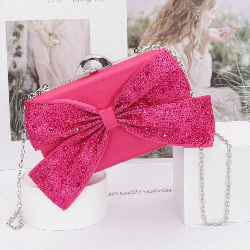 Rhinestone Hotfix Ribbon Nylon Hard Case Clutch